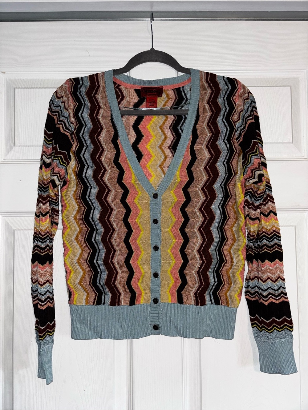 Missoni for Target Multicolor Zigzag Cardigan with Light Blue Trim